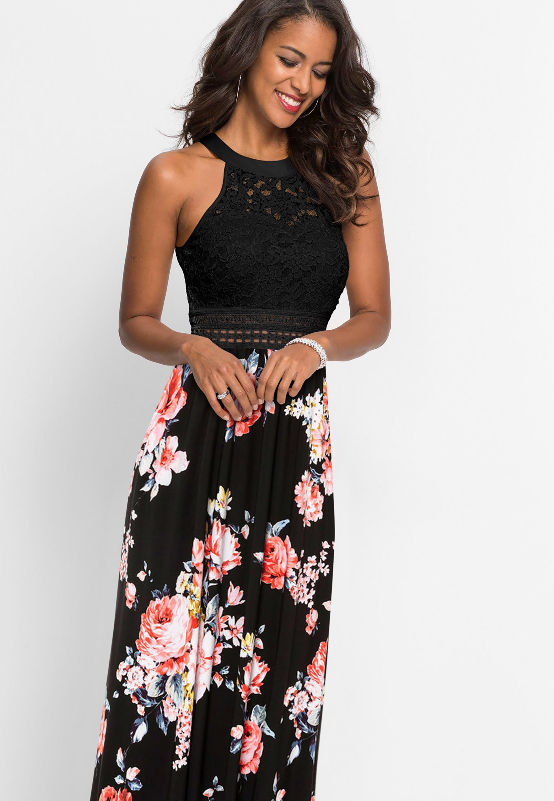 Maxikleid schwarz blumen Clearance